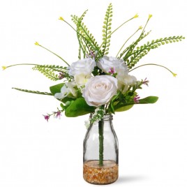 White Roses in Glass Vase