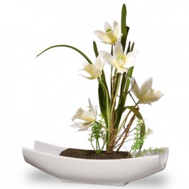 Orchid Floral Arrangement in White Planter